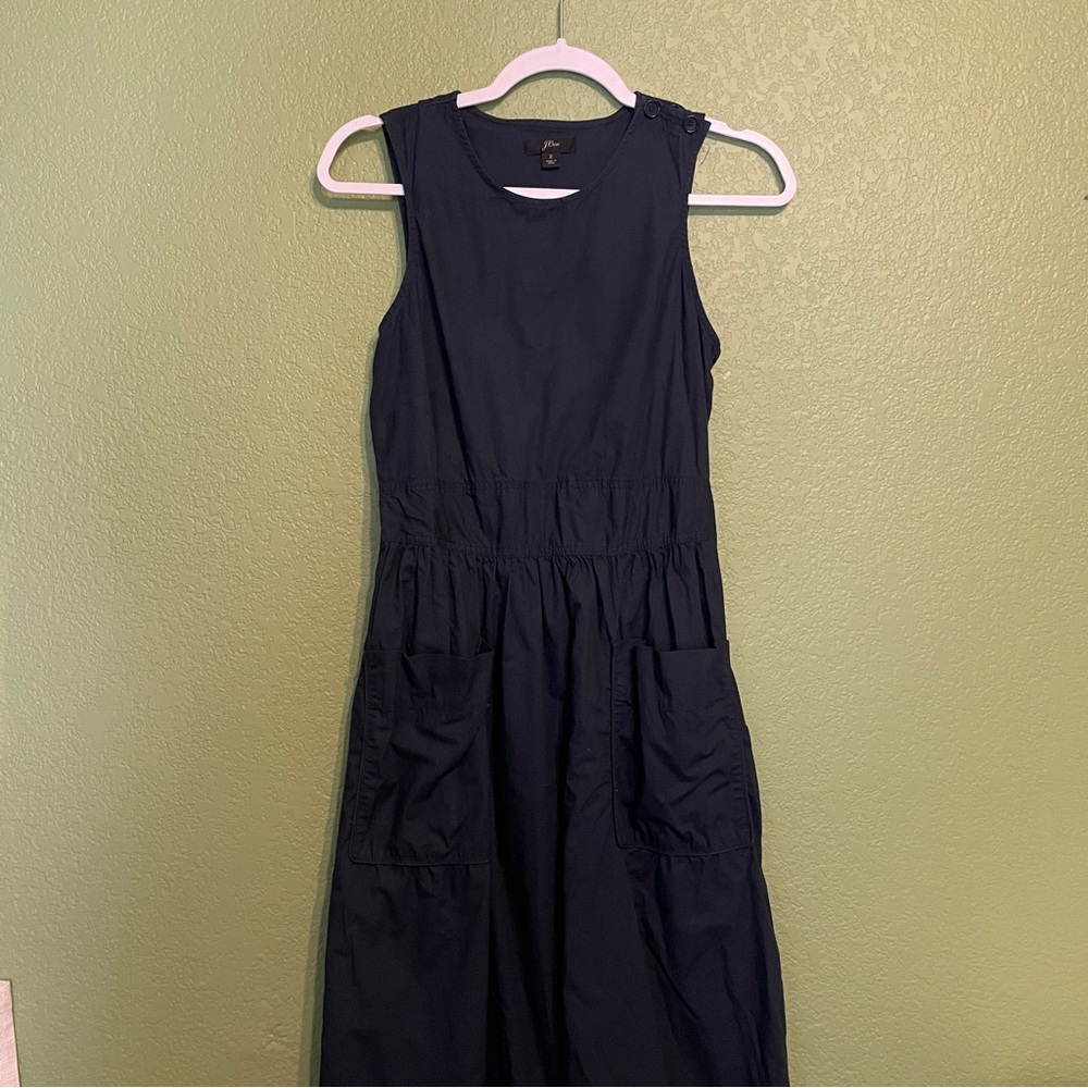 J Crew Cotton Poplin Apron Dress Size 2 Navy - Picture 3 of 5